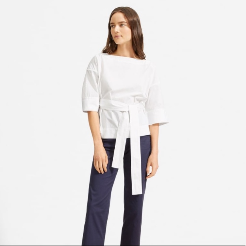 Everlane white tie blouse